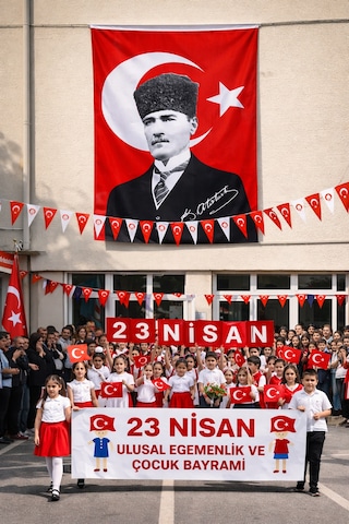 Atatürk Resimli Kalpaklı Türk Bayrağı 100x150 Cm Büyük Boy Balkon, Tören Ve Özel Gün Bayrağı Tek Ebat