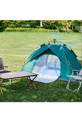 Çift Kapılı Otomatik Kurulum Kamp Çadırı 3 Kişilik Kolay Kurulum Piknik Plaj Çadır 200x150x125cm Yeşil