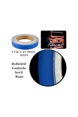 Carub Reflektif Fosforlu Şerit Bant 2 Cm X 25 Metre Mavi İkaz Bandı BR2405204