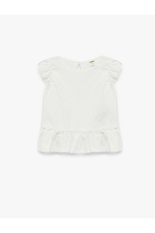 Koton Fırfır Detaylı Ekru Kız Bebek Kolsuz T-shirt 6smg30025ak Ekru