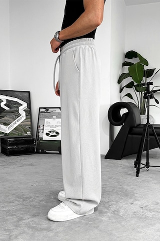 Gri Likralı Fitilli Baggy Pantolon Gri