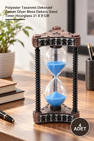 4 Adet Kum Saati Polyester Tasarımlı Dekoratif Zaman Ölçer Masa Dekoru Sand Timer Hourglass 21 X 9 Cm Diğer