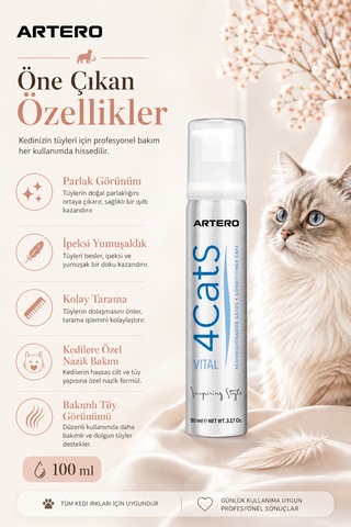 Artero 4cats Kediler İçin Özel Parlaklık Ve Yumuşaklık Verici Tüy Kremi 100 Ml