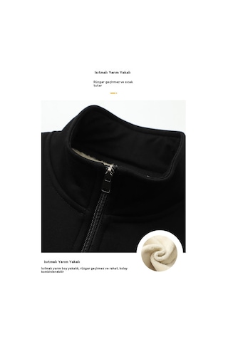 Erkek Kapüşonlu Üst, Erkek Hırka, Polar Astarlı, Kalın Ve Sıcak Dış Giyim Siyah