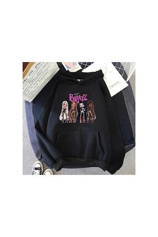 Tarzsokak Siyah Unisex 2021 Bahar Bratz Mektup Kız Tatlı Üstleri Harajuku Moda Kapşonlu Rahat