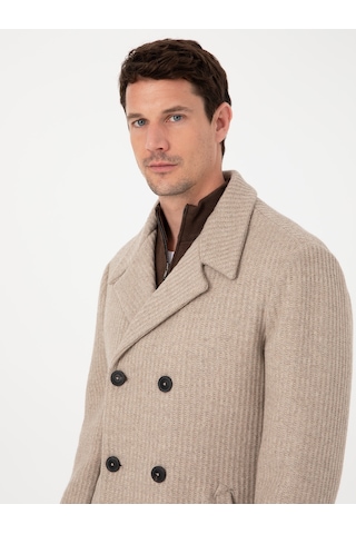 Cacharel Vizon Slim Fit Yün Karışımlı Kruvaze Kaşe Kaban Kahverengi