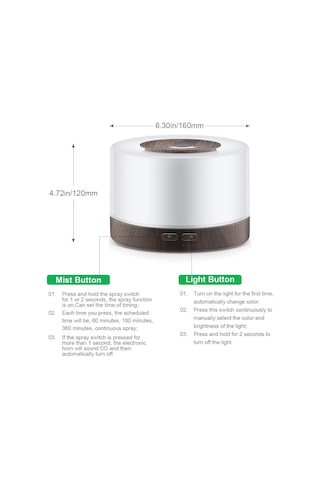 Aromaterapi Esansiyel Yağı Difüzör, 500ml Ultrasonik Aroma Ayarlanabilir Sis Modu İle Serin Sis Nemlendirici, Susuz Otomatik Kapatma Ve Uzaktan Kumanda, 7 Renk Değiştiren Led Gece Işıkları Ev İçin