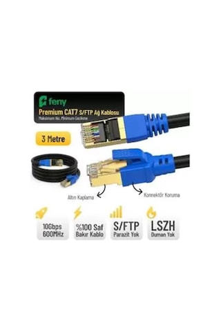Feny Fn-cat7ls03 10gbps İnternet 60mhz 3 Metre Cat7 Gold Patch Kablo Yanmaz- Yüzde 100 Saf Bakır