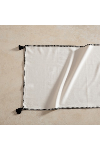 Mudo Home Oradea Püsküllü Runner Siyah 45x145 Ekru