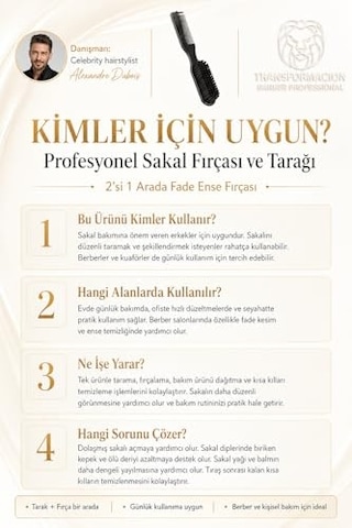 Profesyonel Sakal Fırçası Ve Tarağı, 2'si 1 Arada Fade Ense Fırçası, Doğal Kıl Sakal Şekillendirici Bakım Seti 719584