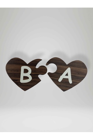 B Harfi Sol Parça Ahşap Puzzle Kalp Harf Magnet Buzdolabı Süsü İkili Uyumlu Kod:990