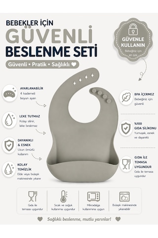 Jojobebek Çocuk Silikon Mama Önlüğü Gri Renk