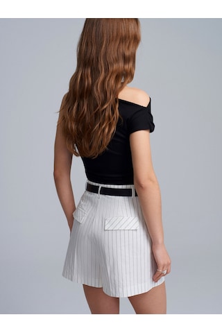 Dilvin 72247 Kemerli Mini Şort-beyaz Beyaz