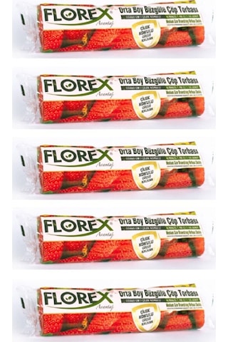 Florex Büzgülü Çilek Kokulu Orta Boy Çöp Poşeti 55X60 Cm 5 Rulo