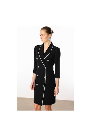 Moda İlgi Kadın Taş Şeritli Kruvaze Elbise 0005 Siyah Siyah