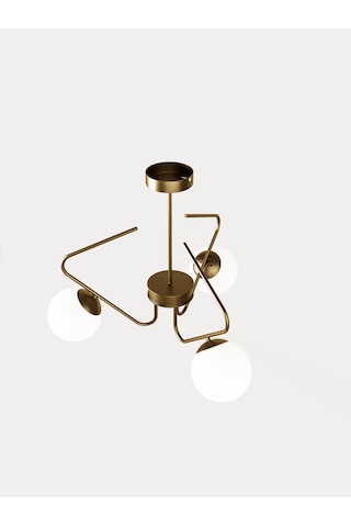 Lunor Eskitme Metal Beyaz Cam Küre Başlıklı Modern 3'lü Avize