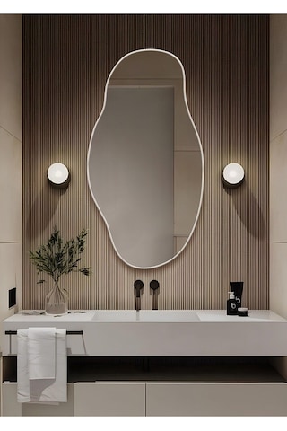 Asimetrik 50x30 Konsol, Dresuar, Tuvalet Aynası ''siyah''. 1.kalite Şişecam Ayna 50 X 30 Beyaz