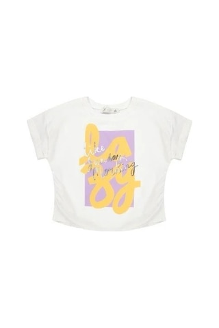 Kız Çocuk Pamuklu Yazılı Bluz-14119 Ekru