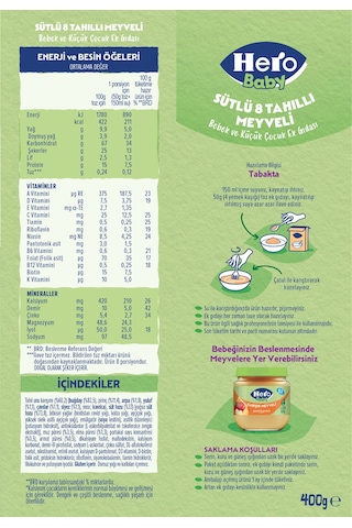 Hero Baby Sütlü 8 Tahıllı Meyveli 400g X3