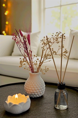 Dekoratif Bubble Vazo Kokulu Lotus Mum Ve Oda Kokusu 3lü Set Bitki Dahil Değildir Beyaz