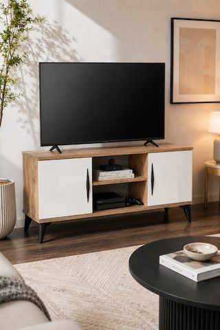 Vermo Tv Sehpası Tv Ünitesi Televizyon Sehpası Çam Beyaz 110 Cm Atlantik Çam - Beyaz