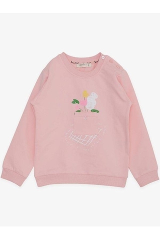 Kız Çocuk Pamuklu Cep Detaylı Sweatshirt-14369 SOMON