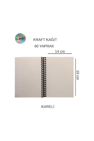 Spiralli 80 Yaprak Kareli Küçük Boy Sert Kapak Not Defteri Kraft Kağıt 14x19 Cm