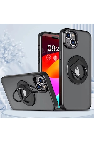 Ally İphone 15 Plus İçin Magsafe Uyumlu Yüzük Standlı Manyetik Silikon Kılıf- 5775