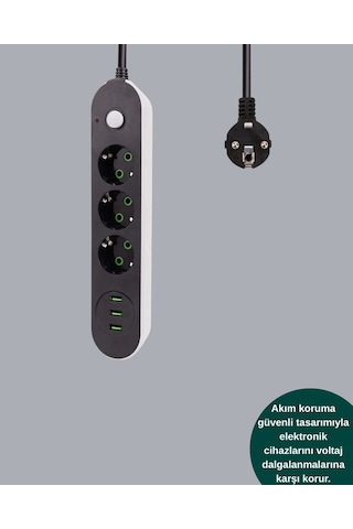 Northcity Akım Korumalı Anahtarlı Usb Girişli Üçlü Priz - 3 Priz + 3 Usb Hızlı Şarj Diğer