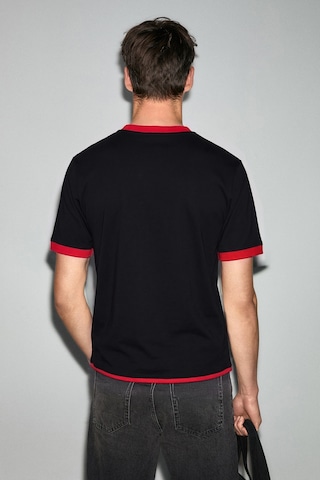 Grımelange Empa Erkek %100 Organik Pamuklu Kontrast Yakalı Dünya Kupasına Özel Baskılı Siyah T-shirt