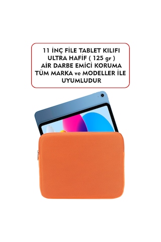 Dada Ultra Hafif 125gr Turuncu Renk File Tablet Kılıfı 10"-11" inç Air Darbe Emici Korumalı Unisex