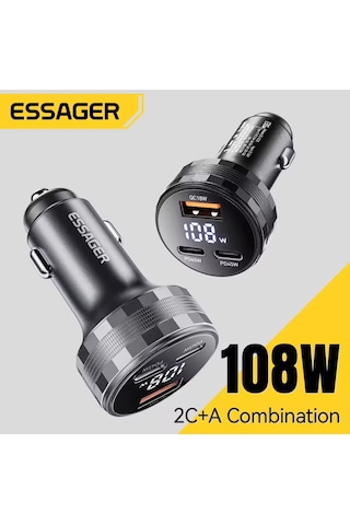 Essager 108w Araç Şarjı Type-c+usb Üç Giriş Hızlı Pd Ce Lisanslı