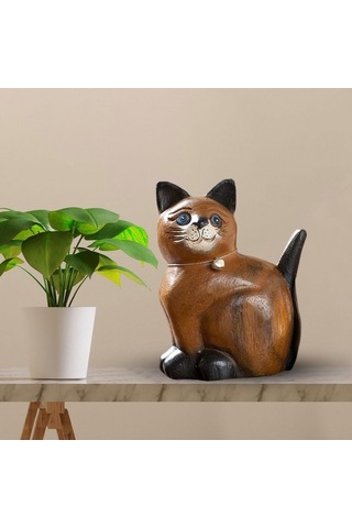 Opulentliving Ahşap Kedi Heykeli, Yatak Odası Dekoru, Sevimli Yavru Kedi Süsü, L Kafa Sol, Ev Hediyesi L Kafa Sol