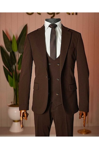 Bys Beystil Kahverengi Mono Yaka Takım Elbise Nikol - Slim Fit Kahve