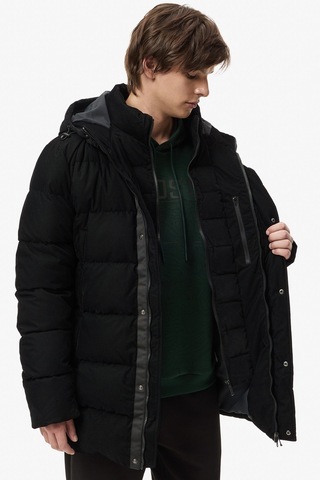 Lacoste Down Fill Mens Jacket Sabit Kapüşonlu Kaz Tüyü Erkek Fitilli Mont Siyah