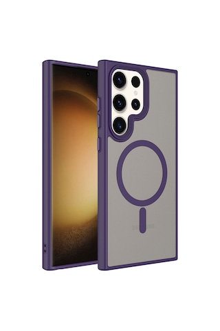 Samsung Galaxy Uyumlu S23 Ultra Kılıf Mat Arka Yüzey Wireless Şarj Özellikli Mkst Flet M-safe Kapak - Lacivert Lacivert