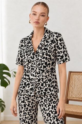 Womanandkids Night Siyah Kadın Kısa Kollu Comfort Leopar Pijama Takımı 4737