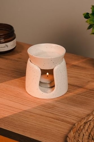 Love Bundles Beyaz Özel Tasarım Seramik El Yapımı Buhurdanlık Mumluk Dekoratif 1 Adet Tealight Mum Ile Krem
