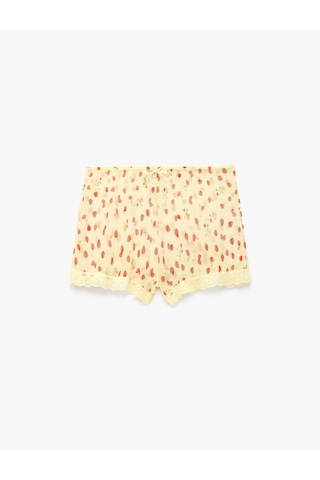 Koton Dantel Detaylı Desenli Rahat Kesim Şort Pijama Altı Ekru Desenli 6slk80046mk