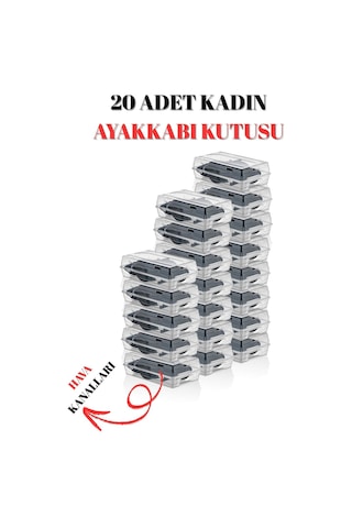 20'li Kadın Ayakkabı Saklama Kutusu Üst Üste Dizilebilir, Kapaklı Tasarım Şeffaf