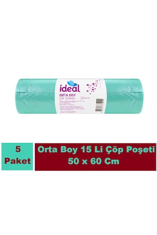 İdeal Çöp Torbası Orta Boy Yeşil 5 x 15'li 50 x 60 CM