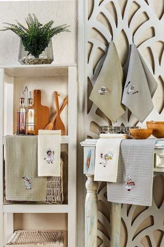 6lı Kurulama Peçetesi Nakışlı 40x60 Şef Gri-beyaz
