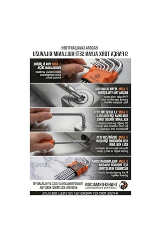 9 Parça Yıldız Torx Alyan Seti, S2 Çelik Uzun Kol, Dayanıklı Malzeme