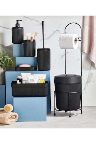 7 Parça Banyo Seti Çöp Kovalı Tuvalet Kağıtlığı Ve Fırçası - Kozmetik Kutusu - Diş Fırçalık - Katı Ve S Diğer