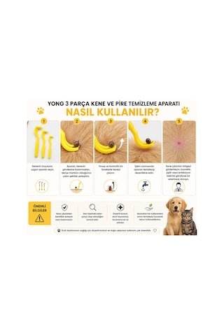Yong 3 Parça Evcil Hayvan Kene Ve Pire Temizleme Aracı Seti Köpekler Ve Kediler İçin Kolay Kene Ve Pire Temizleme Aparatı Güvenli Evcil Hayvan Bakım Seti Sarı