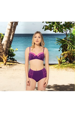 Shopiolog Kadın Lazer Kesimli Sütyen Kaplı Bikini Mor