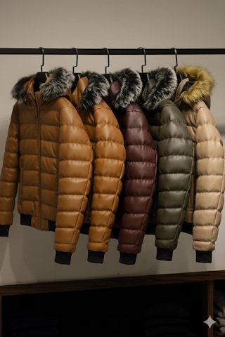 Zagmen Erkek Kürk Yaka Şişme Suni Deri Mont Taba