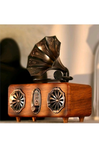 Gramafon Görünüm Ahşap Nostalji Radyo,bluetooth Özellikli, Gramafon Nostaljik Radyo