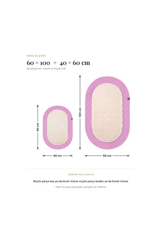 Banyo Paspası Takımı 60x100+40x60 Cm Düz Bej & Pembe