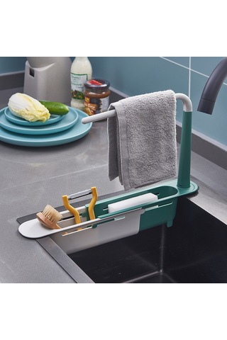 Mufunye Ev Mutfak Genişletilebilir Sulama Rakusu: Yeşil Renkli Su Filtreleme Sepeti Ve Bezi Saklama Tabanı Beyaz